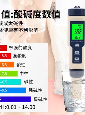 五合一PH计酸碱度ECTDS温度盐度电导率水质测试笔养殖检测仪背光