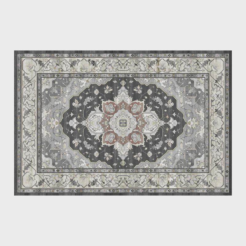 gz6m土耳其地毯客厅卧室灰色美式复古波西米亚摩洛哥风黑茶几垫大