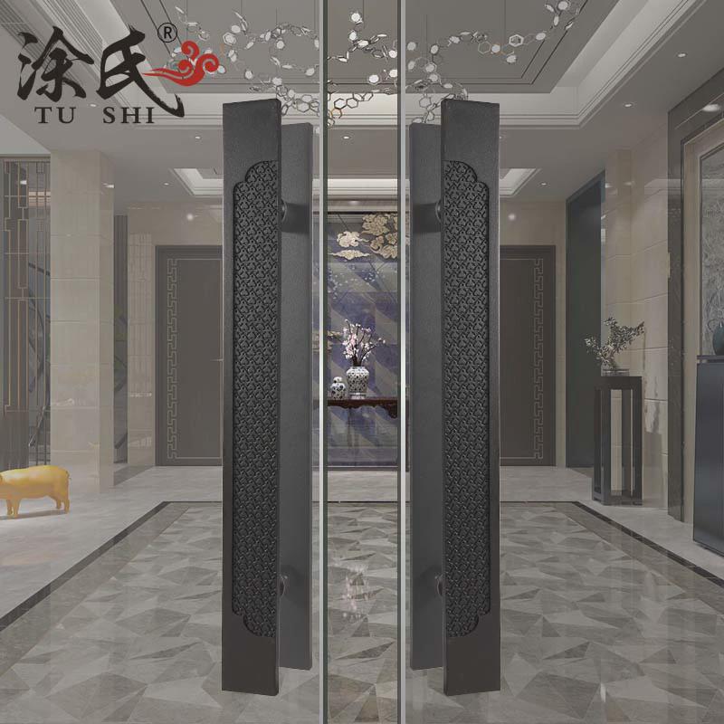 把手玻璃门拉手仿古大拉手祥云大门拉手古铜扶手黑色酒店木门中式