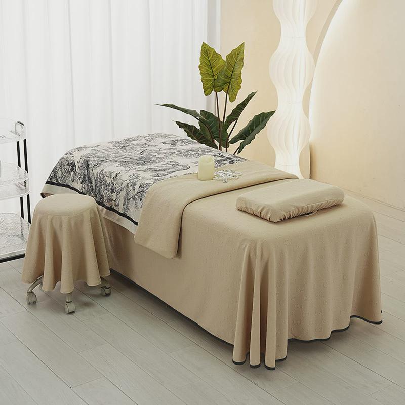美容床罩四件套2024新款美容院按摩床罩高档时尚法式风