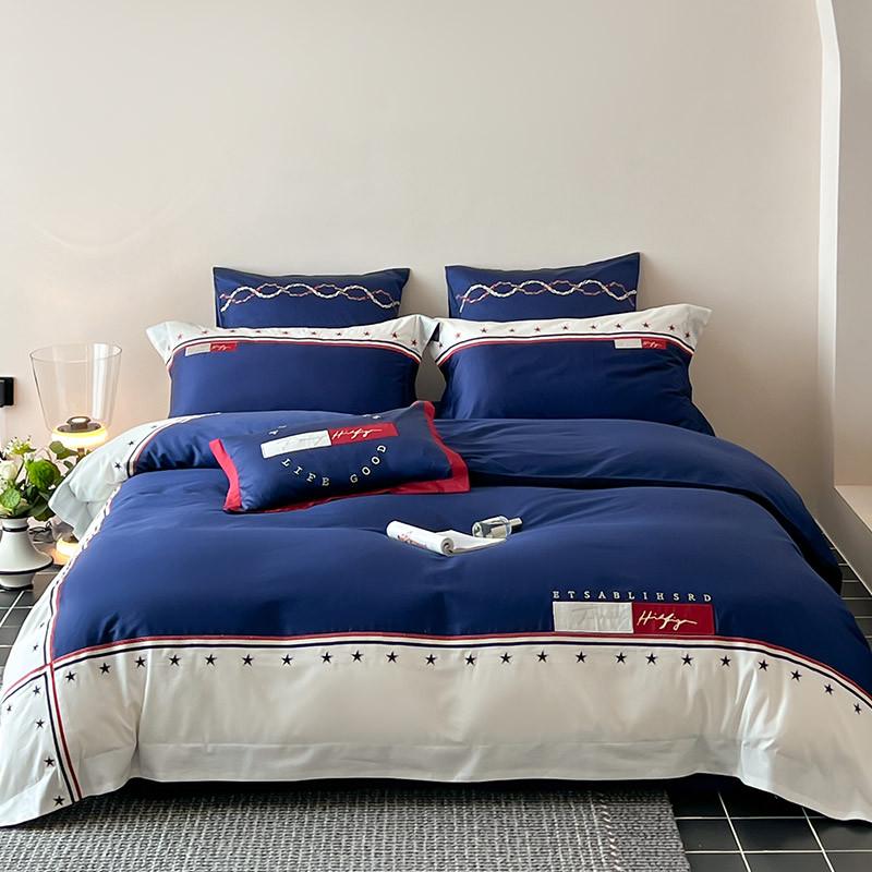 8n英伦风100s长绒棉四件套高帆船刺绣男孩被套床上用