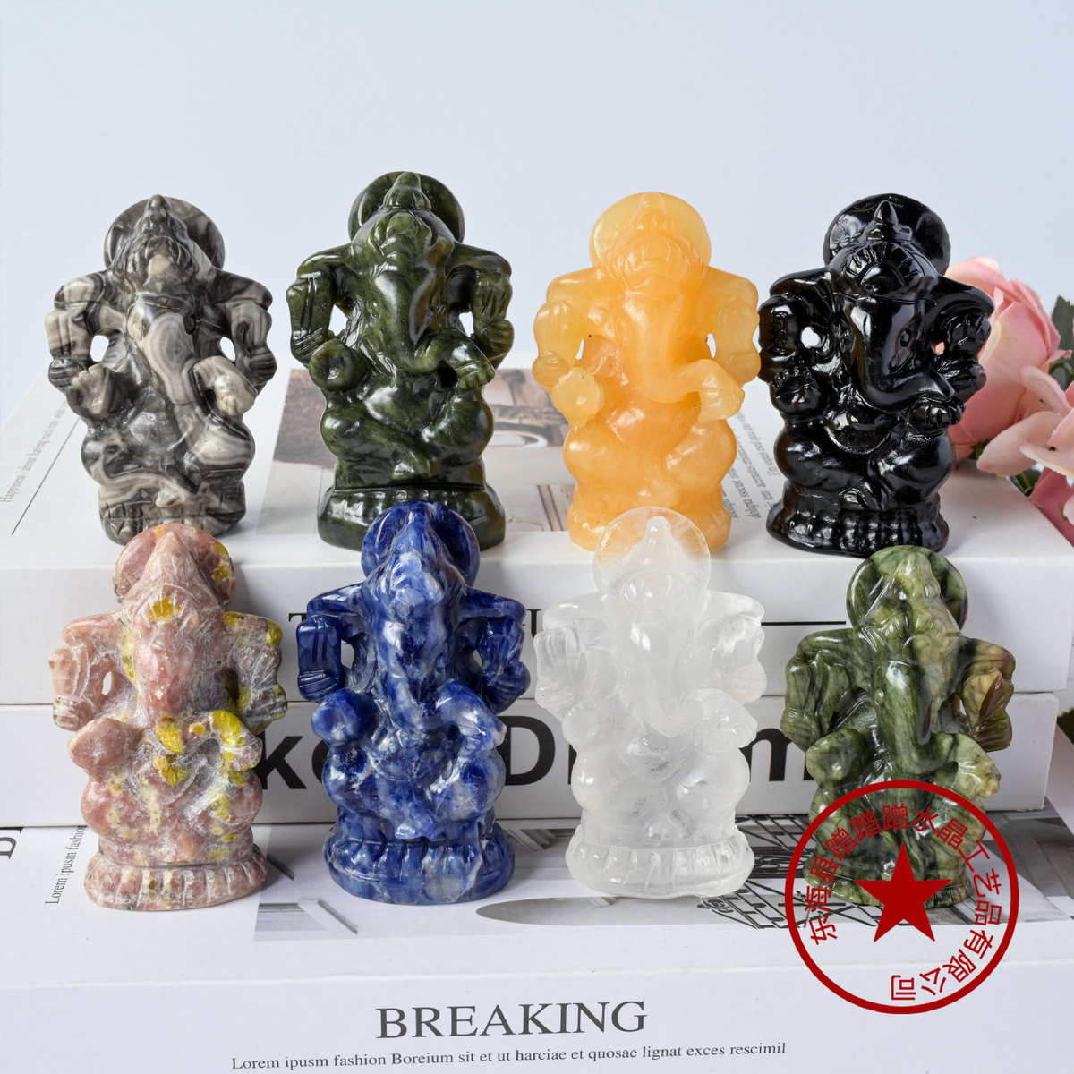 天然水晶象神雕刻件象头神犍尼萨Ganesha水晶工艺品摆件东海水晶
