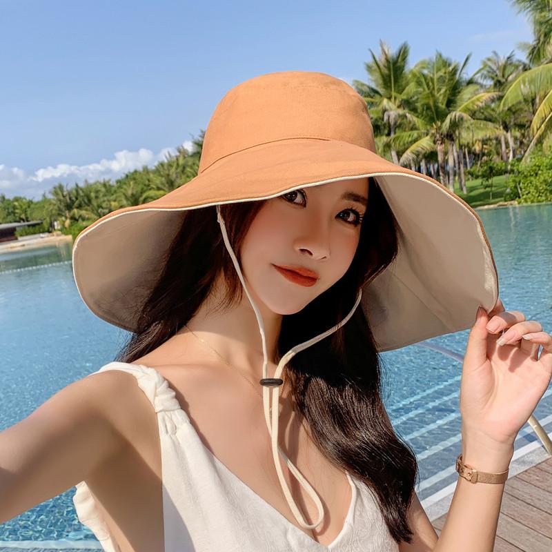 网红款渔夫帽女棉遮脸韩版防晒紫外线遮阳帽子大沿百搭大帽檐夏季