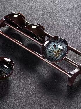 沥水杯架功夫茶杯收纳架中式楠竹茶道配件家用茶杯置物架子黑檀