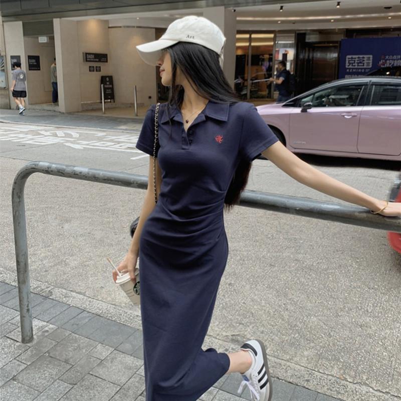 性感polo领T恤连衣裙女夏2025新款休闲修身小妈包臀小个子长裙子
