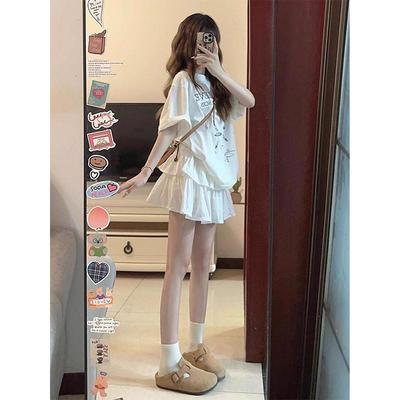 2025新款少女甜美休闲JK制服白色短款蛋糕裙连衣裙子两件套装女夏