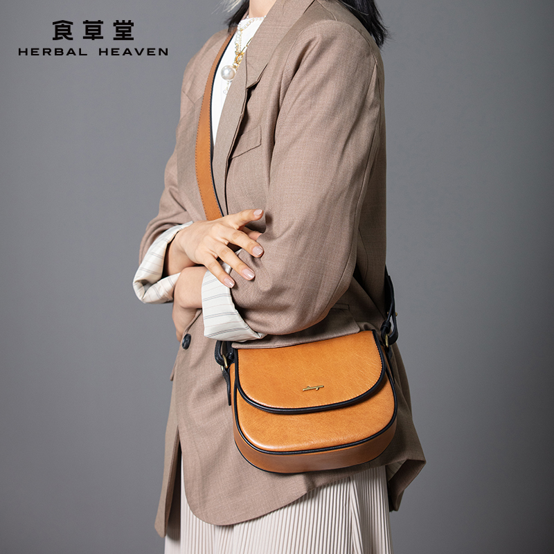herbal heaven/食草堂马鞍包包2022新款包包头层牛皮单肩包瑾秋-3