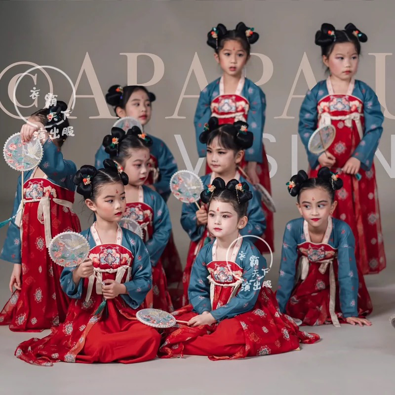 中国风女童汉服儿童古装唐制改良襦裙超仙连衣裙2023新款公主裙服