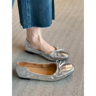 羊皮版~真皮法式复古蝴蝶结浅口芭蕾舞单鞋女平底奶奶鞋玛丽珍鞋