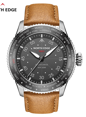 NORTH EDGE飞行员复古超长续航光动能指针男士手表50米防水夜光青少年学生腕表MACH