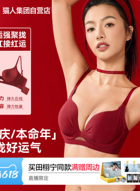 猫人本命年红色内衣小胸显大女士无痕聚拢收副乳防下垂美背文胸罩