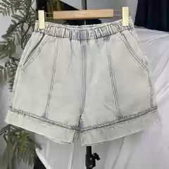 Petite High-Waisted Rolled Hem Denim Shorts for Women 2026 New Summer Loose Wide-Leg A-Line Slimming Hot Pants