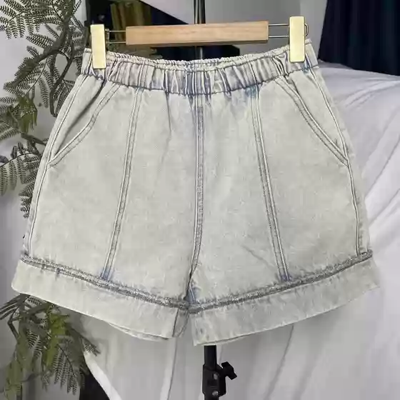 Petite High-Waisted Rolled Hem Denim Shorts for Women 2026 New Summer Loose Wide-Leg A-Line Slimming Hot Pants