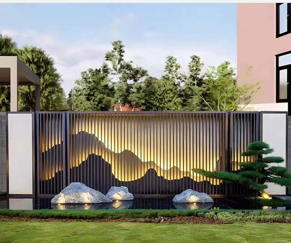 不锈钢新中式屏风隔断售楼部酒店前台背景墙别墅庭院影壁墙迎门墙