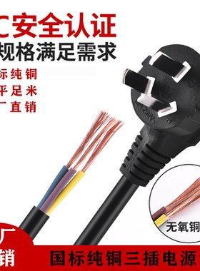 国标纯铜电源线10A16A三插AC连接线三芯软线插线延长线插头带线