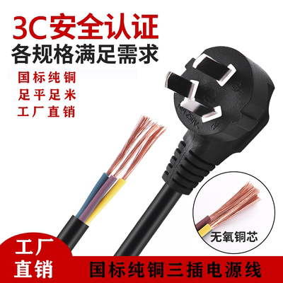 纯铜三插头国标电源线工厂直销