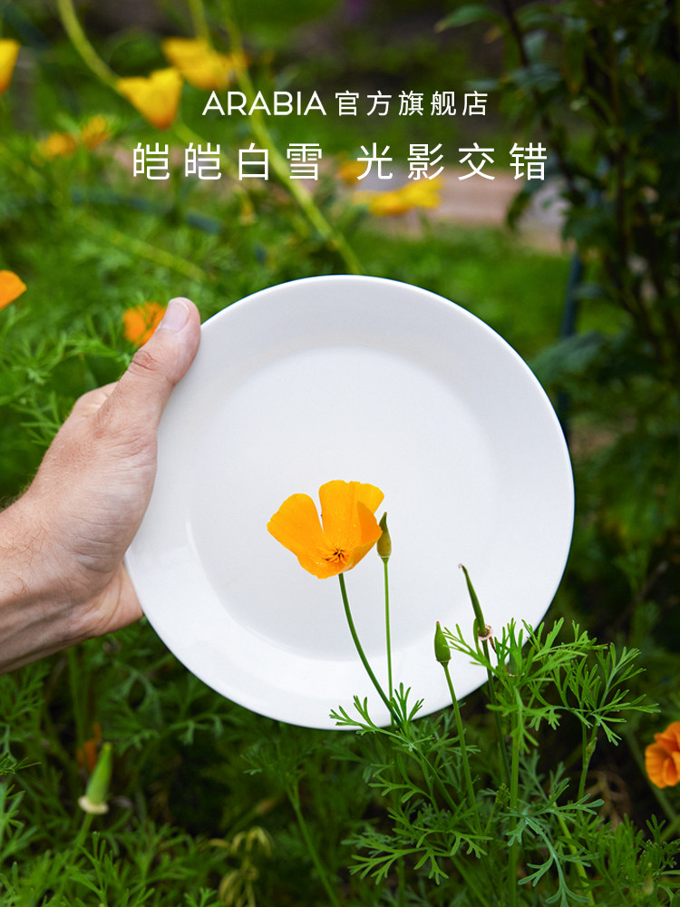 芬兰阿拉伯纯白碗和盘子马克杯斯堪的纳维亚陶瓷餐具集在简单的礼
