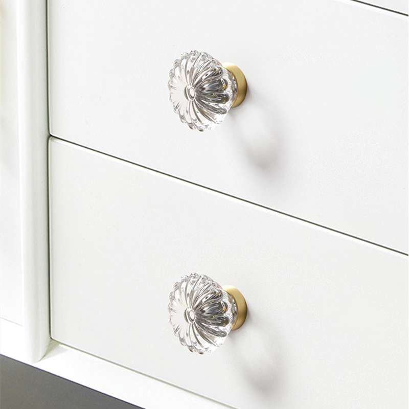 美式透明水晶小拉手金色轻奢法式鸭蛋形香槟色抽屉纯铜衣柜门把手