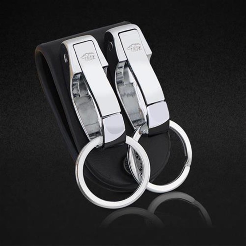 博友双层c牛皮双环穿皮带钥匙扣男士腰挂汽车腰式扣创意钥匙