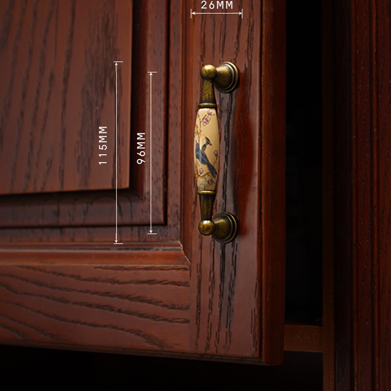 衣柜门拉手 美式抽屉做旧柜子中式橱柜实木陶瓷仿古铜单孔门把手