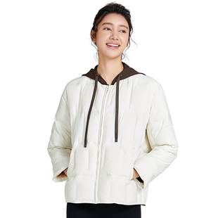 【暖冬系列】Esqua高端白鸭绒轻量短款羽绒服外套女无领轻薄