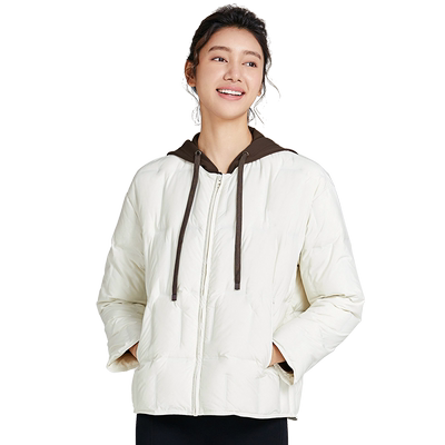 【暖冬系列】Esqua高端白鸭绒轻量短款羽绒服外套女无领轻薄