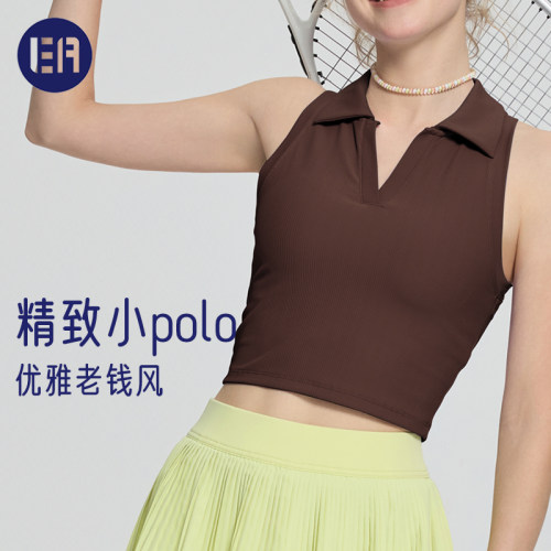 【5折福利】 Esqua polo无袖背心带胸垫无袖网球上衣女夏不透杯