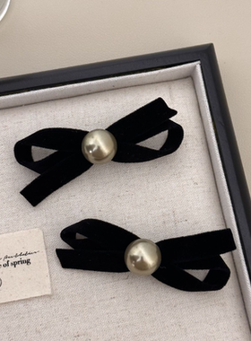 实物很高级韩国丝绒淡灰色气质黑色蝴蝶发夹后脑扎发鸭嘴夹