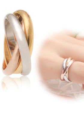 日韩版时尚潮流玫瑰金女3色3环戒指缘定3生指环生日礼物