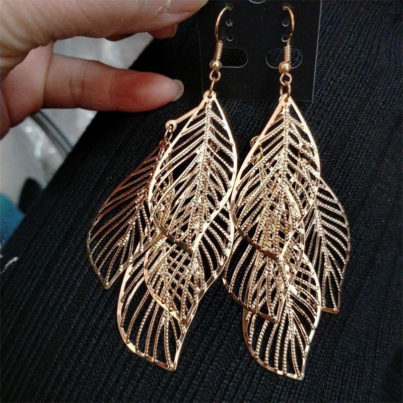 大气质耳饰品2024镂空叶子耳环百搭女感长款耳坠D1