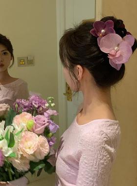 温柔觉醒易梦玲仿真蝴蝶兰花朵发夹女后脑勺氛围感大号抓夹D3