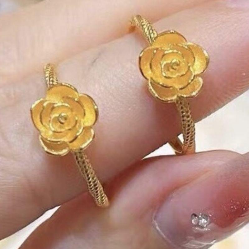 仿真金3D玫瑰花戒指素圈真爱小花朵指环小众结婚庆D3