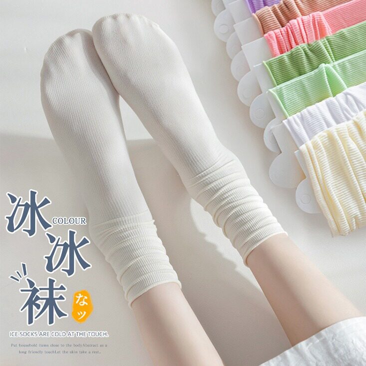 冰冰袜子女堆堆袜搭配小皮鞋2026新款爆款春夏中筒冰丝白色夏薄款