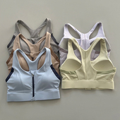 前拉链撞色运动内衣女固定杯防震防下垂跑步美背健身瑜伽背心文胸