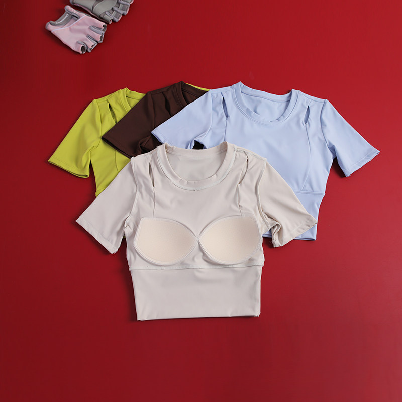 lulu瑜伽上衣女夏紧身训练服健身短袖速干T恤网红露肩运动跑步服