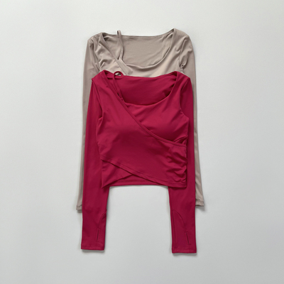 新款高级感带胸垫瑜伽服女秋冬运动上衣跑步普拉提训练健身服长袖