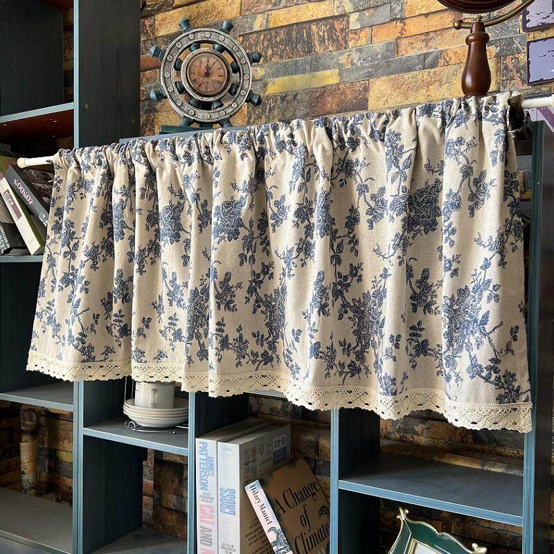 日式棉麻半帘橱柜短帘地中海门帘小窗帘防尘帘民族风飘窗半截窗帘