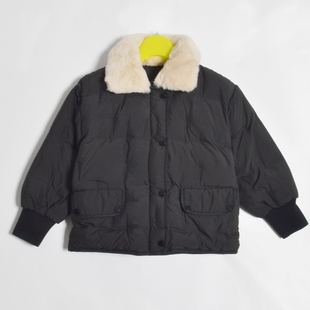 儿童翻领羊羔毛羽绒服黑色气质时尚设计感简约羽绒服外套冬季