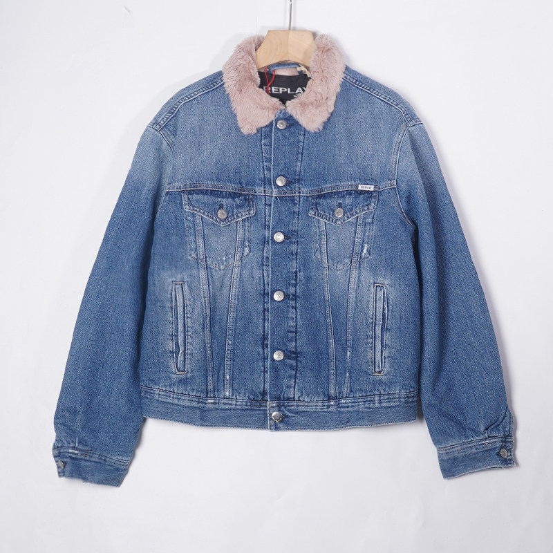 Replay意大利轻奢奥莱撤柜女式毛领牛仔棉夹克外套W311W-034