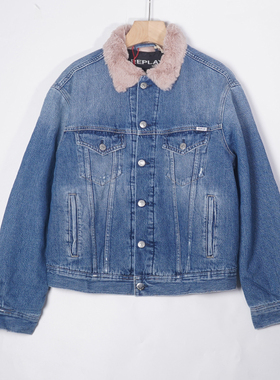 Replay意大利轻奢奥莱撤柜女式毛领牛仔棉夹克外套W311W-034