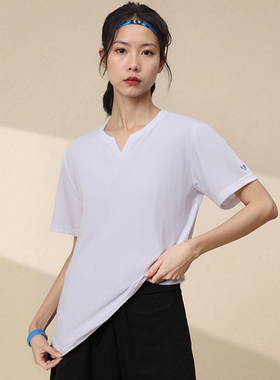 ab轻奢液氨凉感男女V领短袖运动速干T恤透气休闲上衣SGAB24TX001