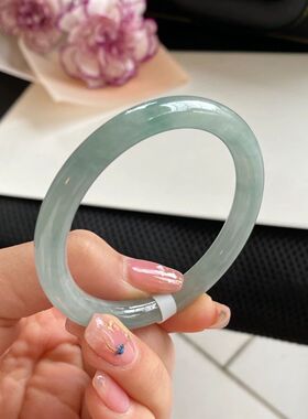 【带证书】缅甸正品翡翠手镯A货浅绿色细圆条玉手镯美人条手镯叮