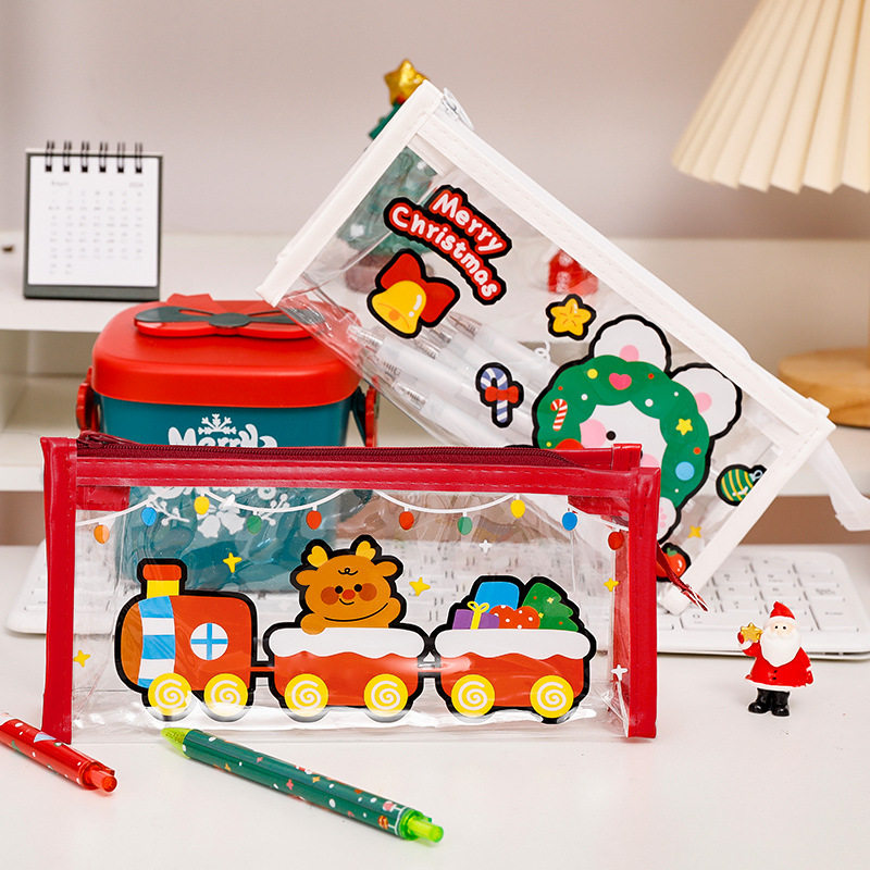 马年小商品T圣诞大容量笔袋可爱高颜值透明铅笔袋ins可爱圣诞化妆
