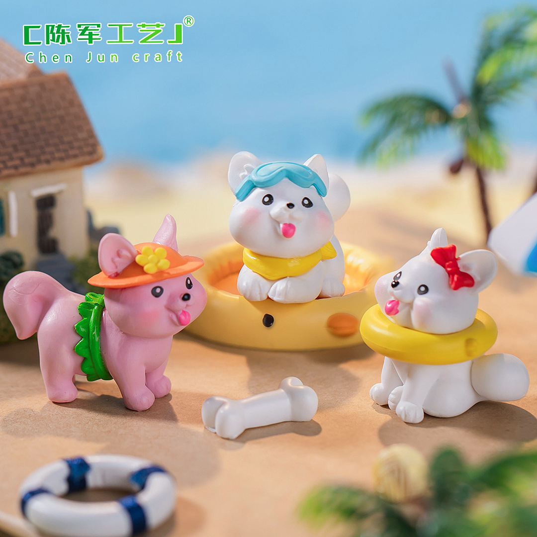 可代加工微景观创意可爱夏威夷小狗公仔沙滩造景装饰品配件车载桌