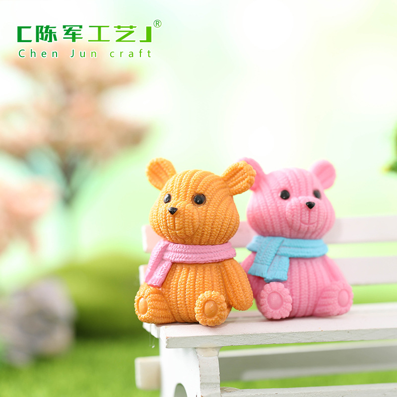 定制外贸微景观创意围巾编织熊玩偶公仔苔藓多肉装饰品配件车载桌