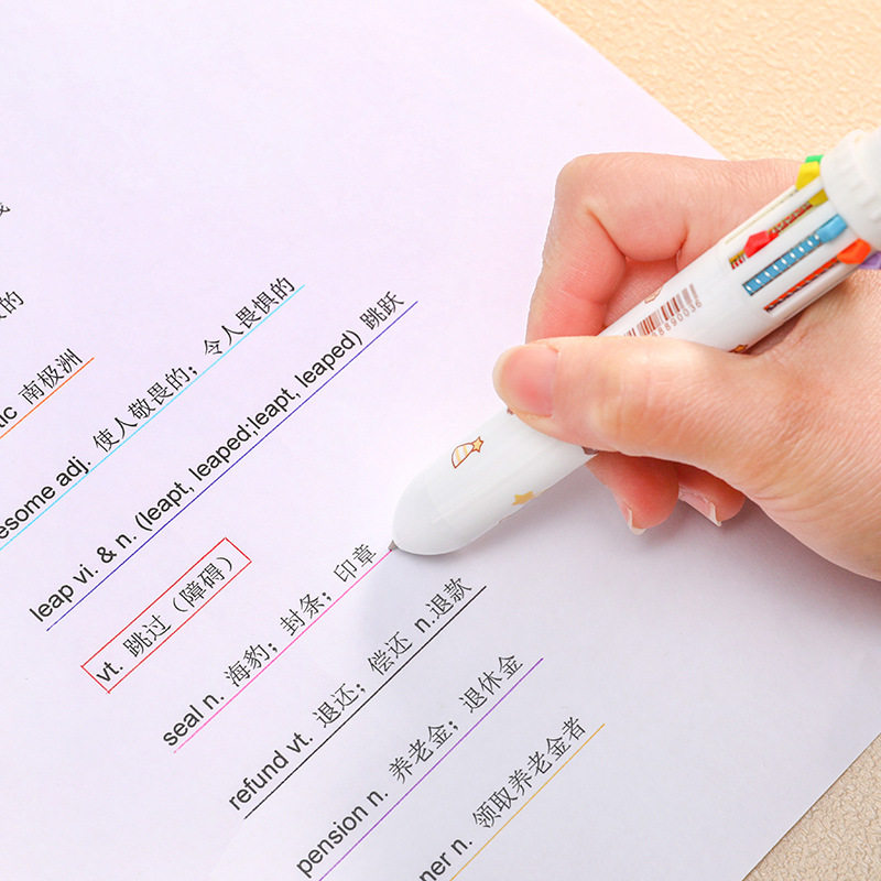 外贸按动圆珠笔按压式多色彩色笔学生书写工具十色小熊10色圆珠笔