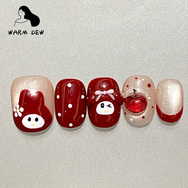 【挽花兔】红色可爱猫眼春季美甲显白秋冬跨年穿戴甲捏捏苹果,彩妆/香水/美妆工具,穿戴甲/甲片,淘宝优惠券,粉丝福利购,淘宝优惠卷