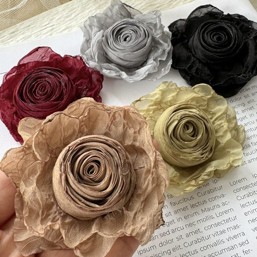 6复古清冷感烧边干枯玫瑰古风花朵鞋包服饰胸针抓夹diy半成品配件