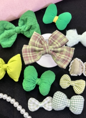 物语手作森系绿色充棉蝴蝶结 氧气感毛绒珍珠边痛包diy挂件