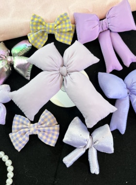 物语手作紫色波点格子点钻充棉蝴蝶结 甜酷风痛包diy挂件配饰